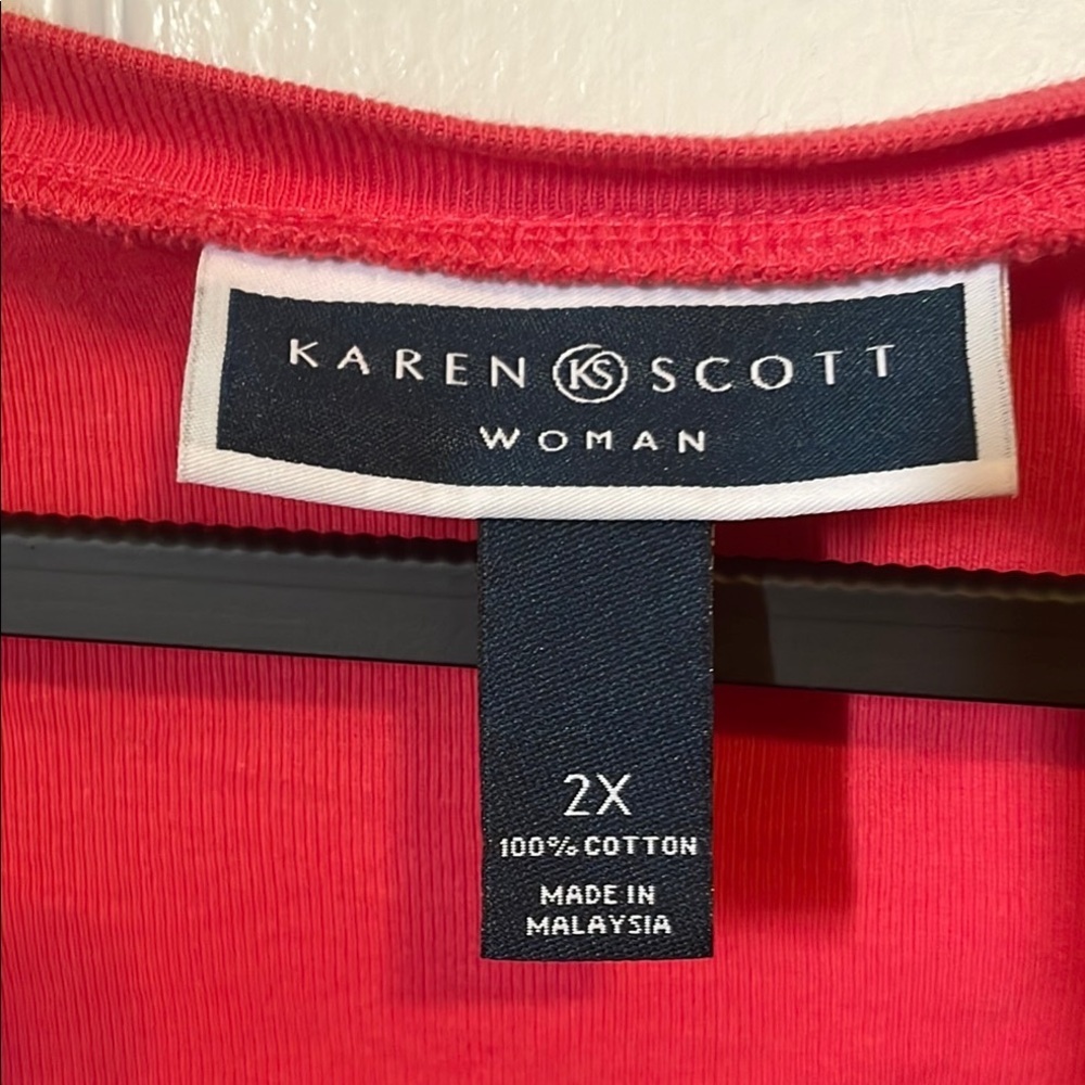 ❤️Karen Scott Deep Coral Relaxed Buttoned Henley Shirt - Picture 3 of 5
